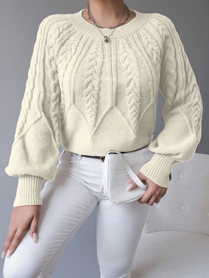 Caldra | Damen Zopfmuster Strickpullover - Taupe - Image 12