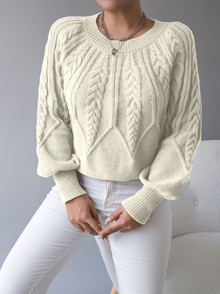 Caldra | Damen Zopfmuster Strickpullover - Taupe - Image 13