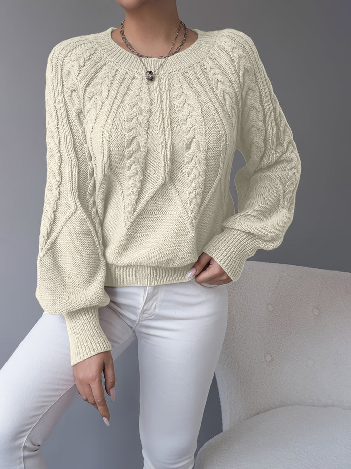Caldra | Damen Zopfmuster Strickpullover - Taupe - Image 14