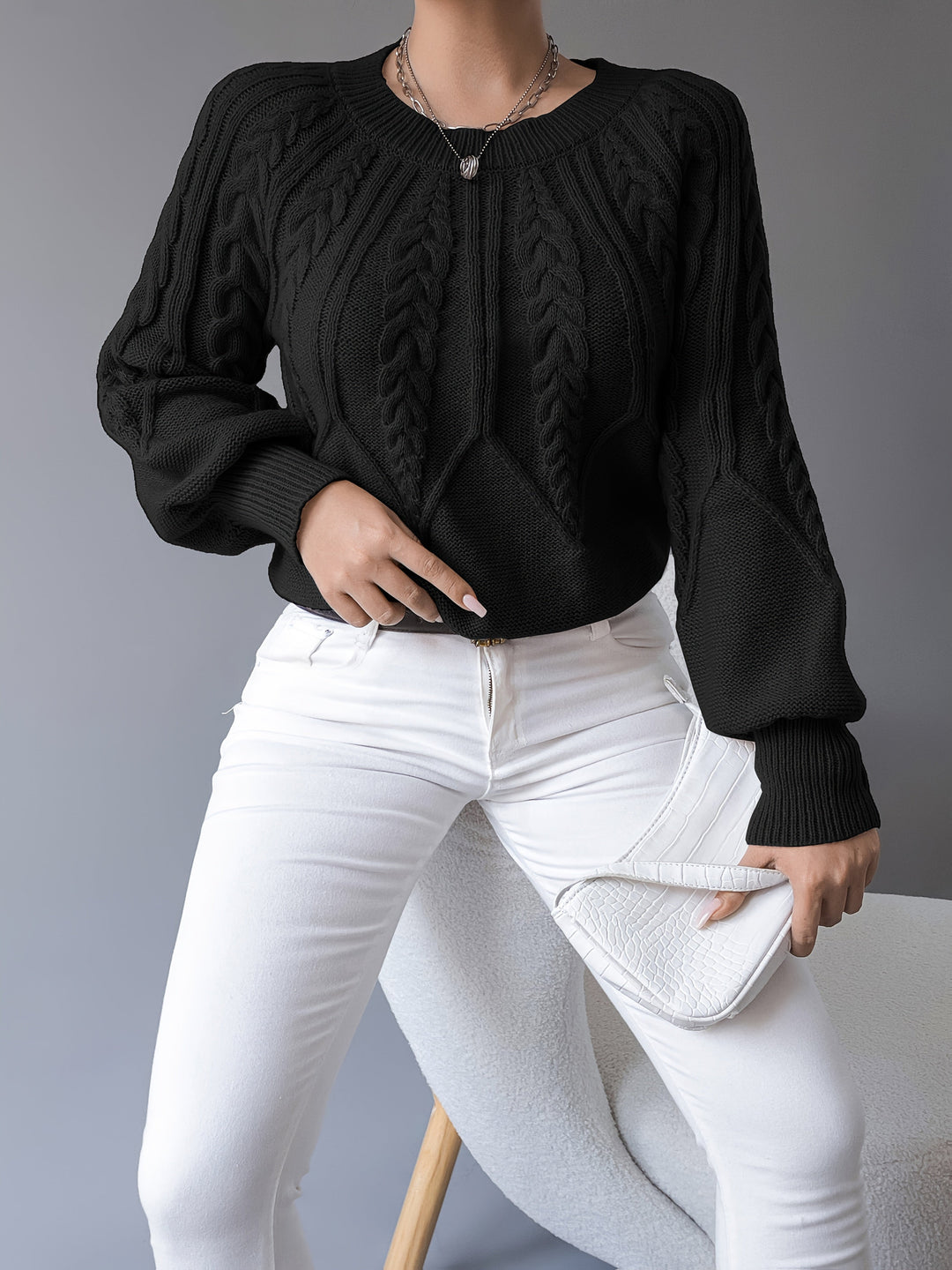 Caldra | Damen Zopfmuster Strickpullover - Taupe - Image 20