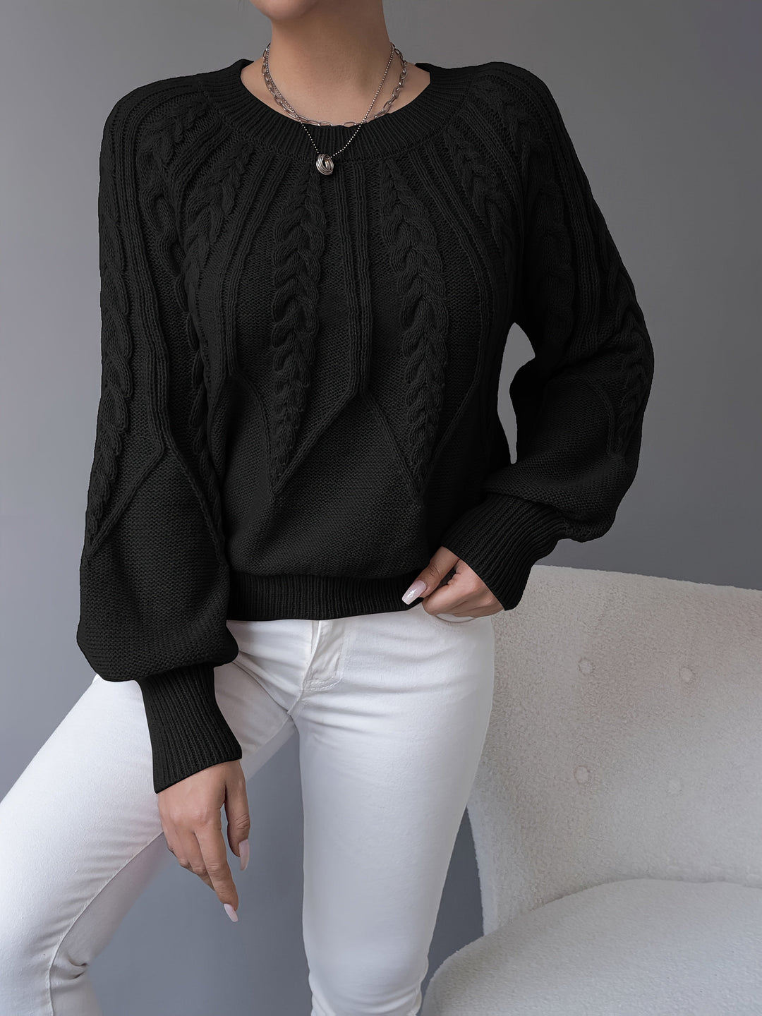 Caldra | Damen Zopfmuster Strickpullover - Taupe - Image 23