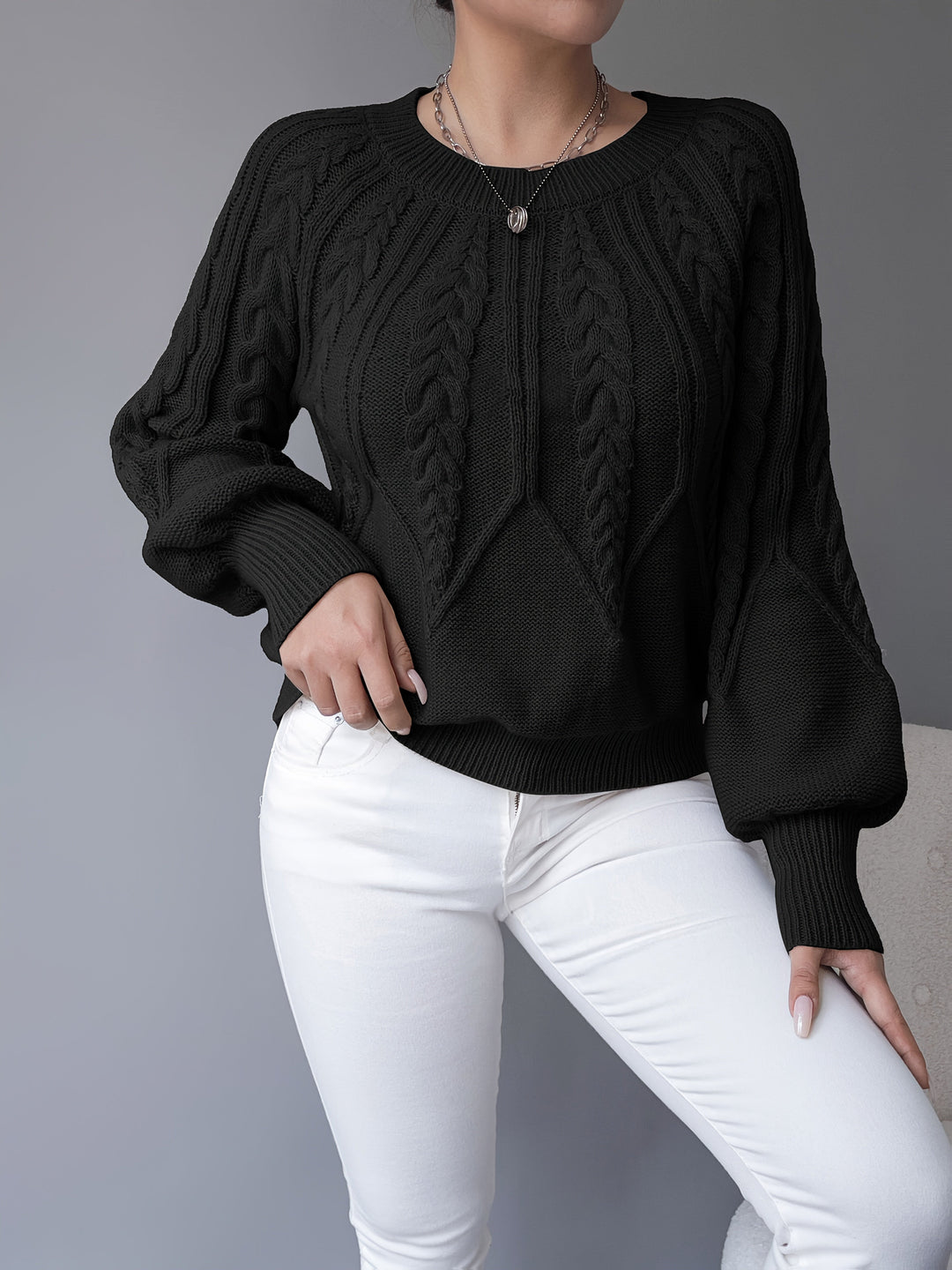 Caldra | Damen Zopfmuster Strickpullover - Taupe - Image 25
