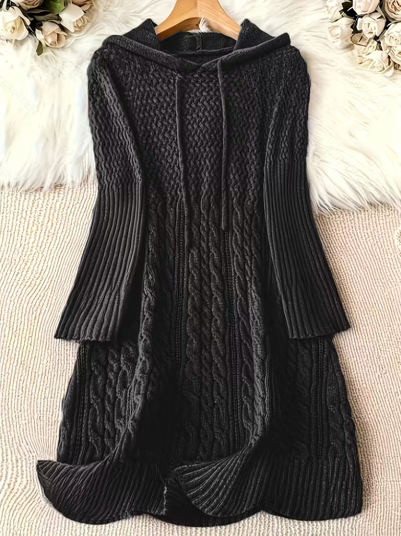 Cardwyn | Damen Strickkleid mit Kapuze Zopfmuster - Dark Grey - Image 2