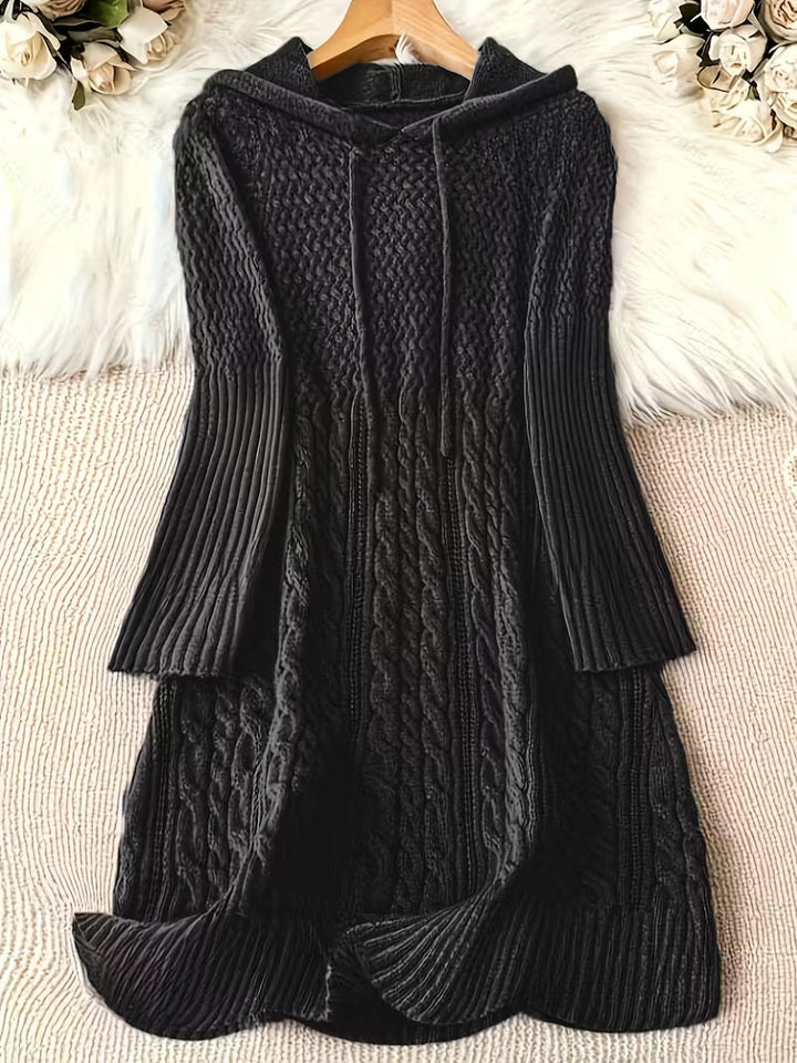 Cardwyn | Damen Strickkleid mit Kapuze Zopfmuster - Dark Grey - Image 2
