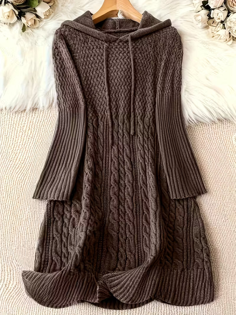 Cardwyn | Damen Strickkleid mit Kapuze Zopfmuster - Dark Grey - Image 3