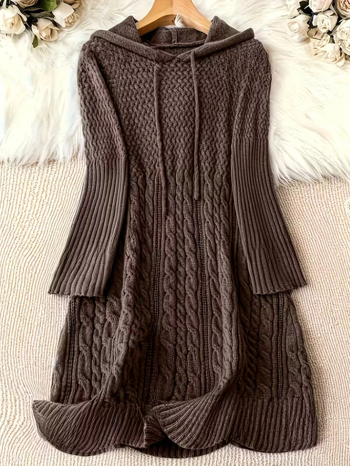 Cardwyn | Damen Strickkleid mit Kapuze Zopfmuster - Dark Grey - Image 3