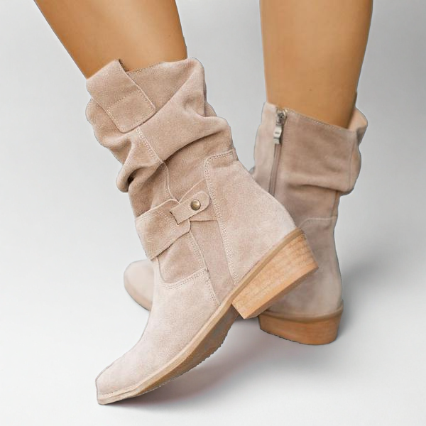 Cervonde | Damen Stiefeletten Slouch Blockabsatz - Beige - Image 1
