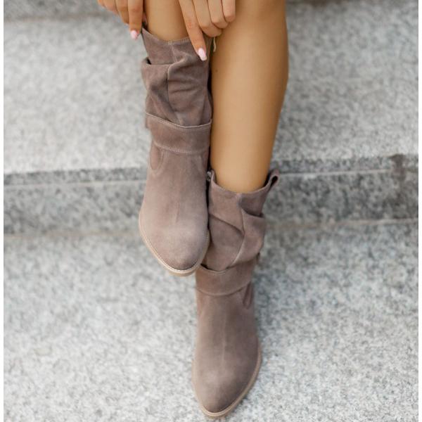 Cervonde | Damen Stiefeletten Slouch Blockabsatz - Beige - Image 10