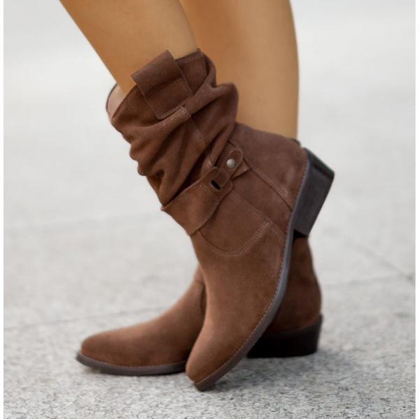 Cervonde | Damen Stiefeletten Slouch Blockabsatz - Beige - Image 11