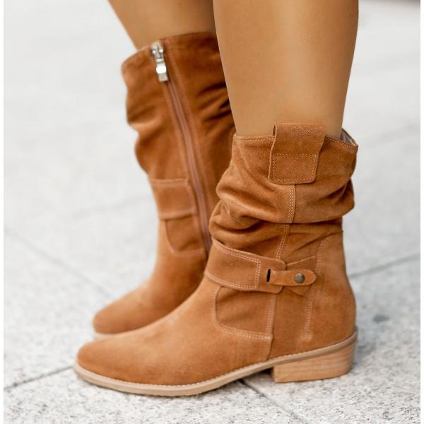 Cervonde | Damen Stiefeletten Slouch Blockabsatz - Beige - Image 2