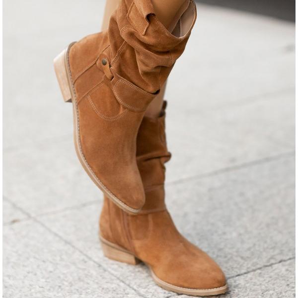 Cervonde | Damen Stiefeletten Slouch Blockabsatz - Beige - Image 3
