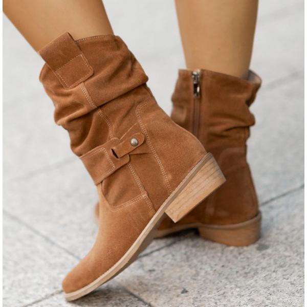 Cervonde | Damen Stiefeletten Slouch Blockabsatz - Beige - Image 4
