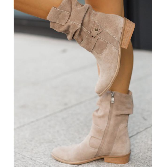 Cervonde | Damen Stiefeletten Slouch Blockabsatz - Beige - Image 5