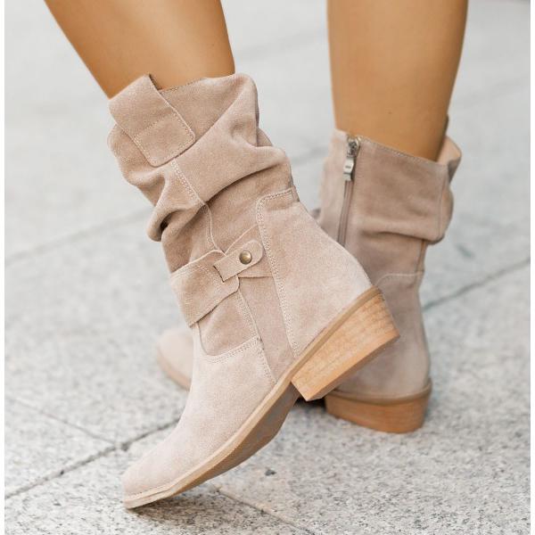 Cervonde | Damen Stiefeletten Slouch Blockabsatz - Beige - Image 6