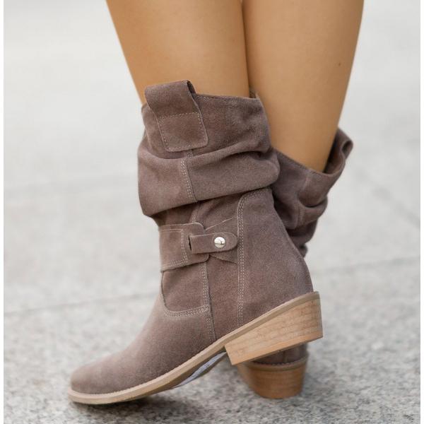 Cervonde | Damen Stiefeletten Slouch Blockabsatz - Beige - Image 8