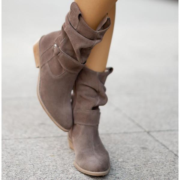 Cervonde | Damen Stiefeletten Slouch Blockabsatz - Beige - Image 9