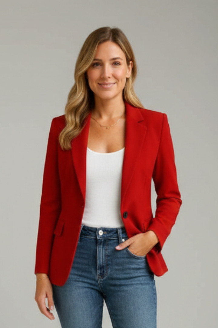 Corvaine | Damen Roter Blazer Einknöpfer - Red - Image 2
