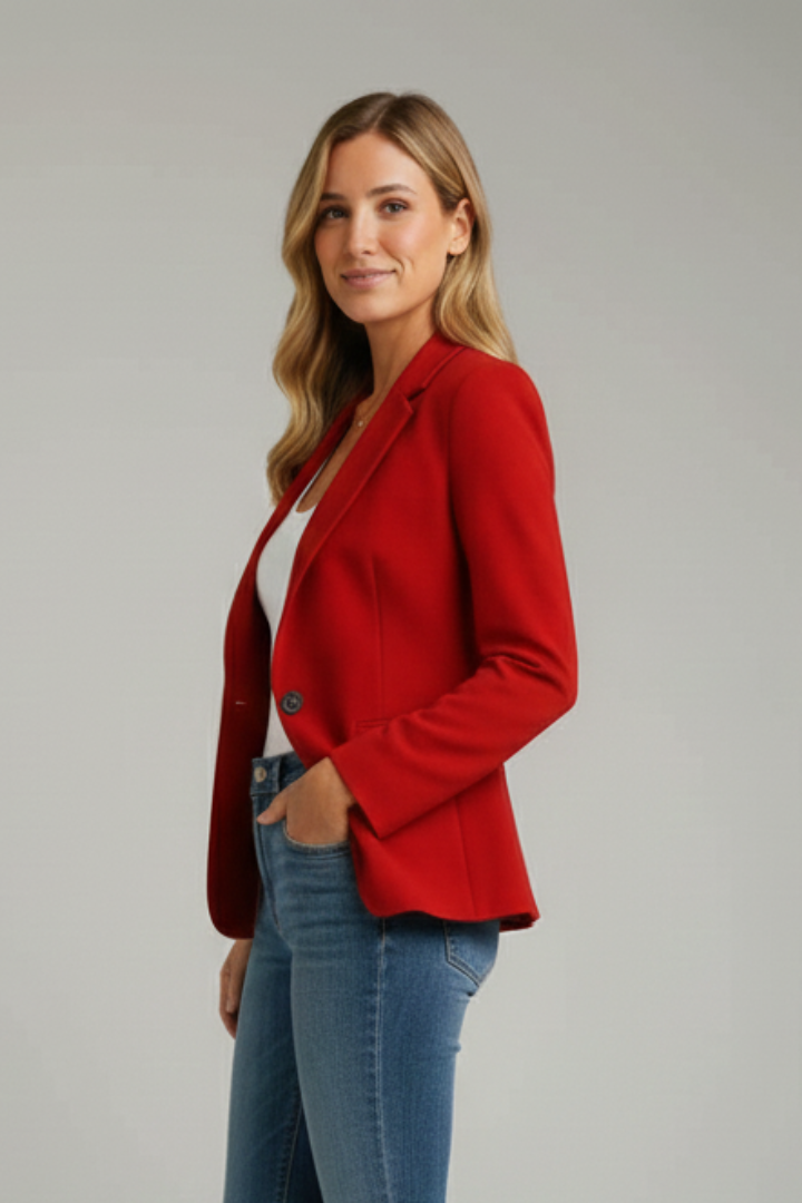 Corvaine | Damen Roter Blazer Einknöpfer - Red - Image 3
