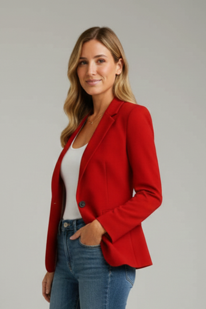Corvaine | Damen Roter Blazer Einknöpfer - Red - Image 4