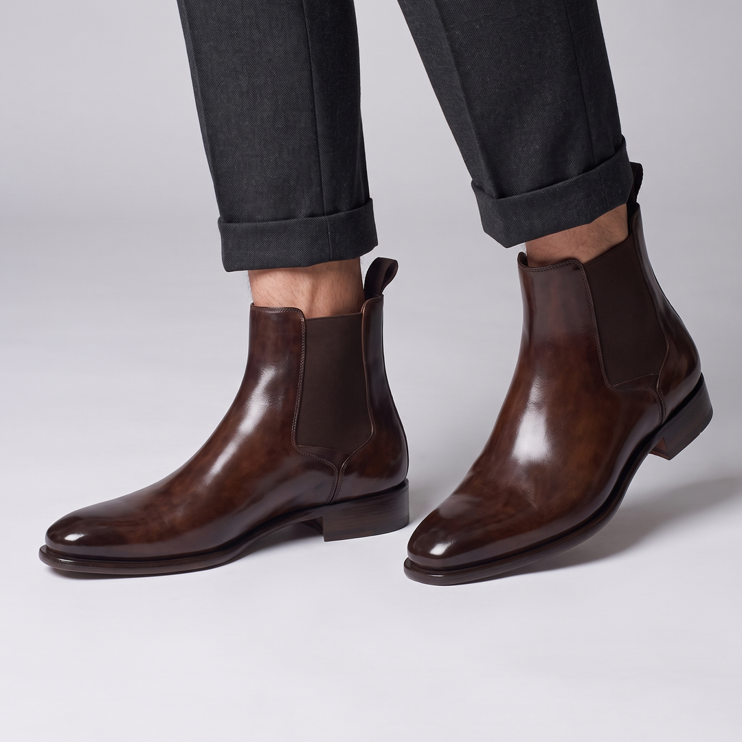 Corvaine | Herren Leder Stiefeletten Chelsea Boots - Brown - Image 1