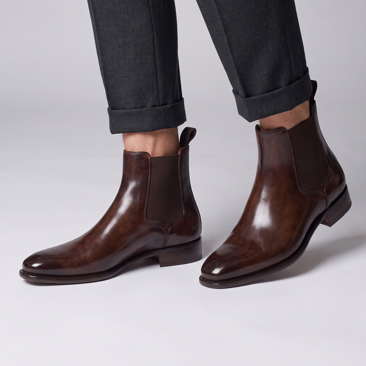 Corvaine | Herren Leder Stiefeletten Chelsea Boots - Brown - Image 1