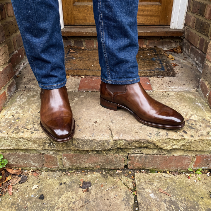 Corvaine | Herren Leder Stiefeletten Chelsea Boots - Brown - Image 2