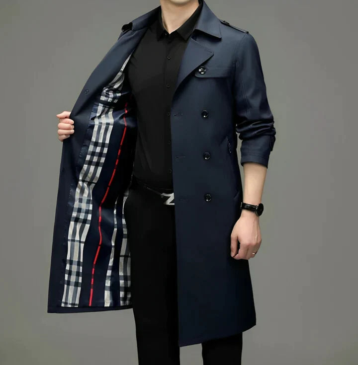 Corvald | Herren Wintermantel Langer Trenchcoat - Navy - Image 1