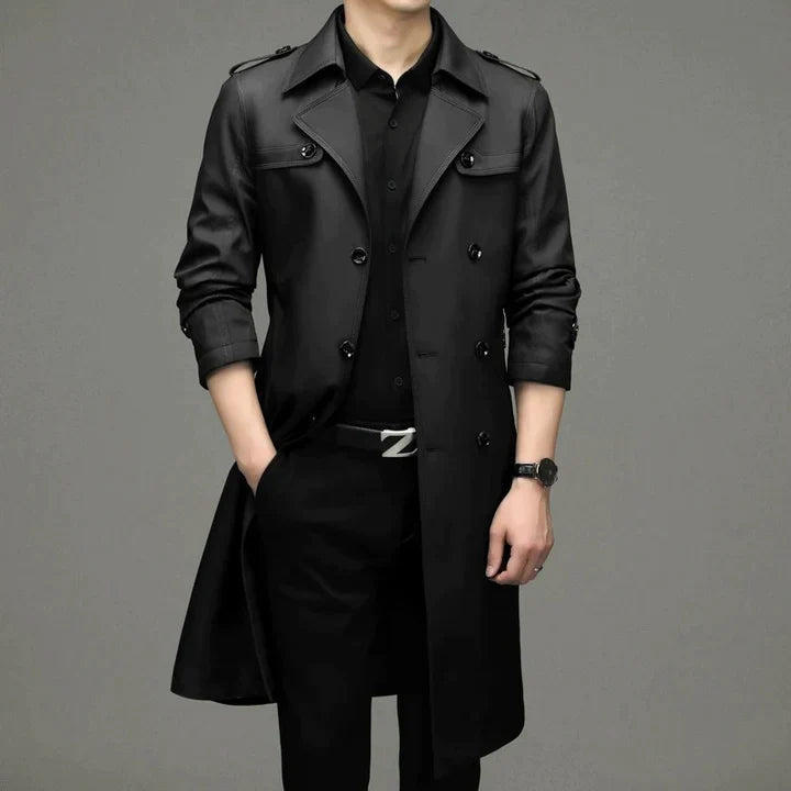 Corvald | Herren Wintermantel Langer Trenchcoat - Navy - Image 4