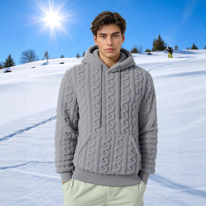 Corvand | Herren Teddy-Hoodie Zopfmuster Kapuzenpullover - Grey - Image 1