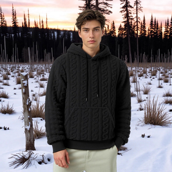 Corvand | Herren Teddy-Hoodie Zopfmuster Kapuzenpullover - Grey - Image 2