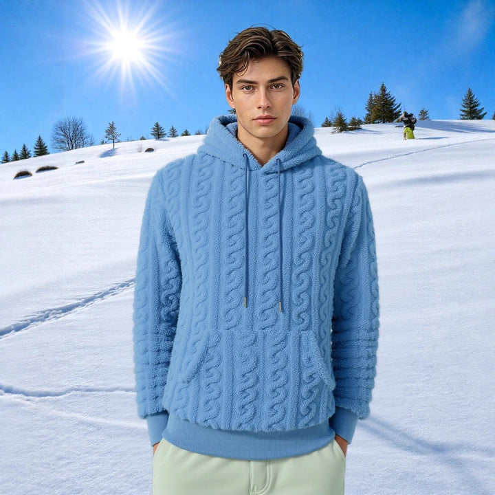 Corvand | Herren Teddy-Hoodie Zopfmuster Kapuzenpullover - Grey - Image 3