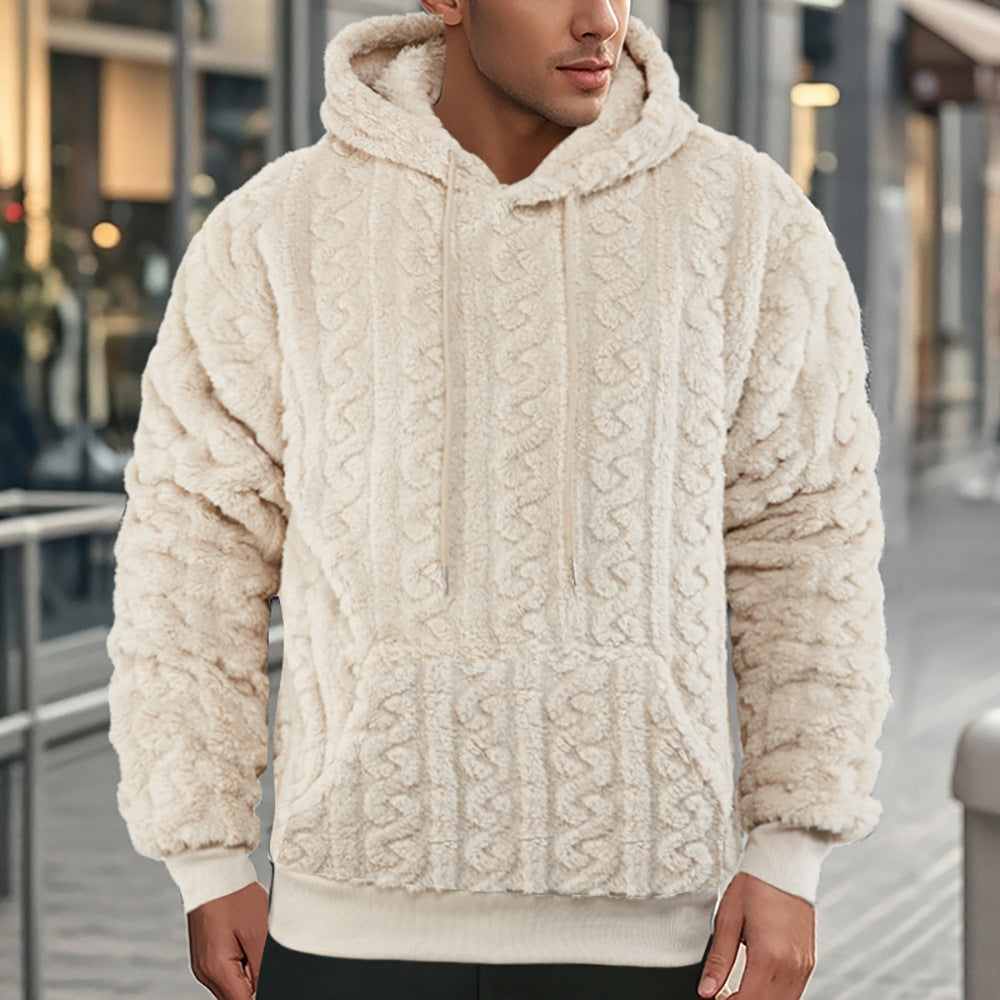 Corvand | Herren Teddy-Hoodie Zopfmuster Kapuzenpullover - Grey - Image 4