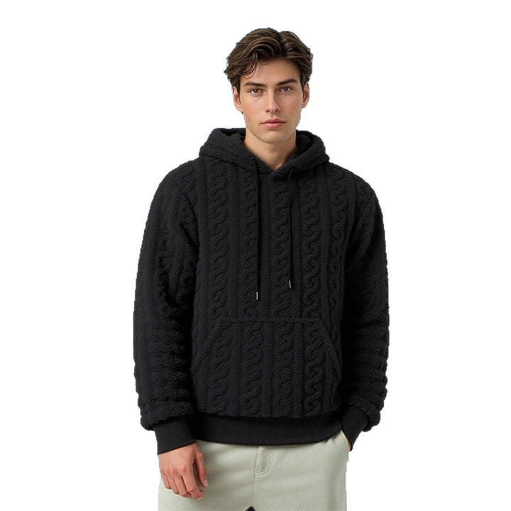Corvand | Herren Teddy-Hoodie Zopfmuster Kapuzenpullover - Grey - Image 5