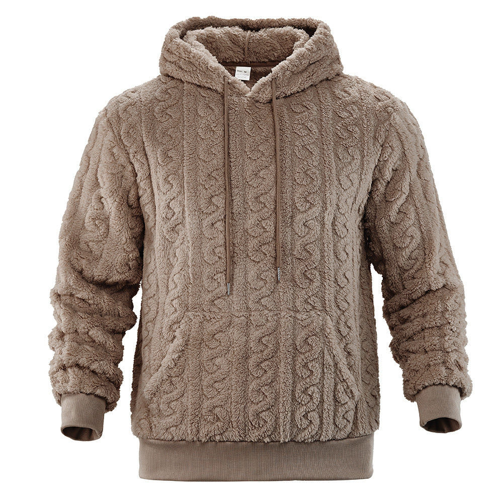 Corvand | Herren Teddy-Hoodie Zopfmuster Kapuzenpullover - Grey - Image 6