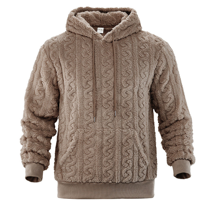 Corvand | Herren Teddy-Hoodie Zopfmuster Kapuzenpullover - Grey - Image 6