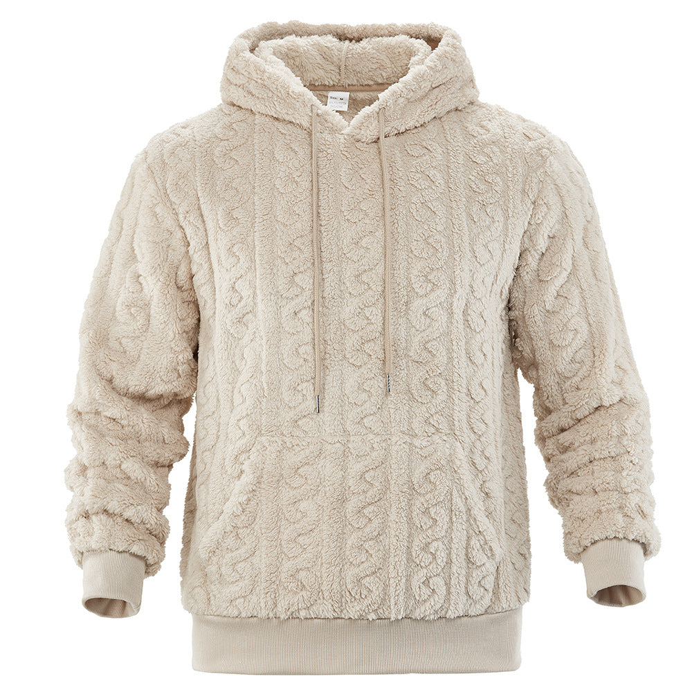Corvand | Herren Teddy-Hoodie Zopfmuster Kapuzenpullover - Grey - Image 7