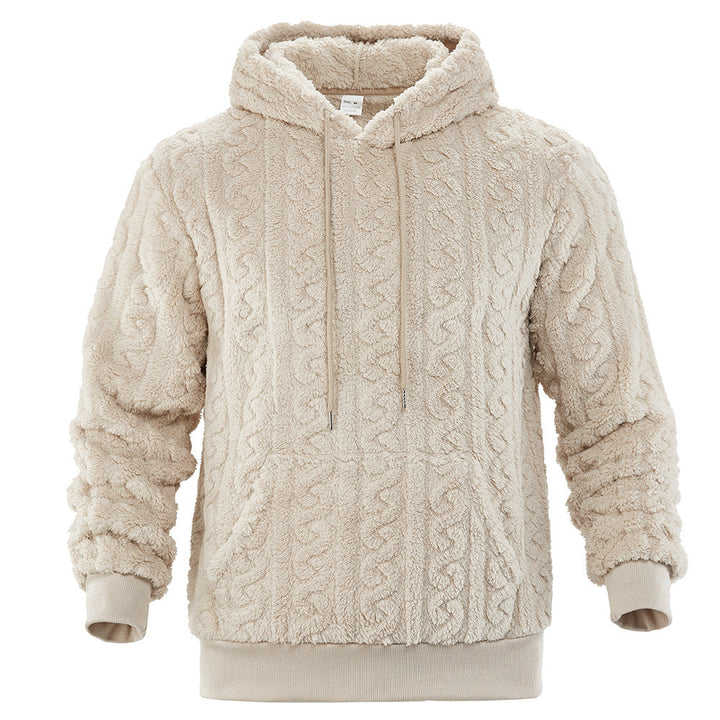 Corvand | Herren Teddy-Hoodie Zopfmuster Kapuzenpullover - Grey - Image 7