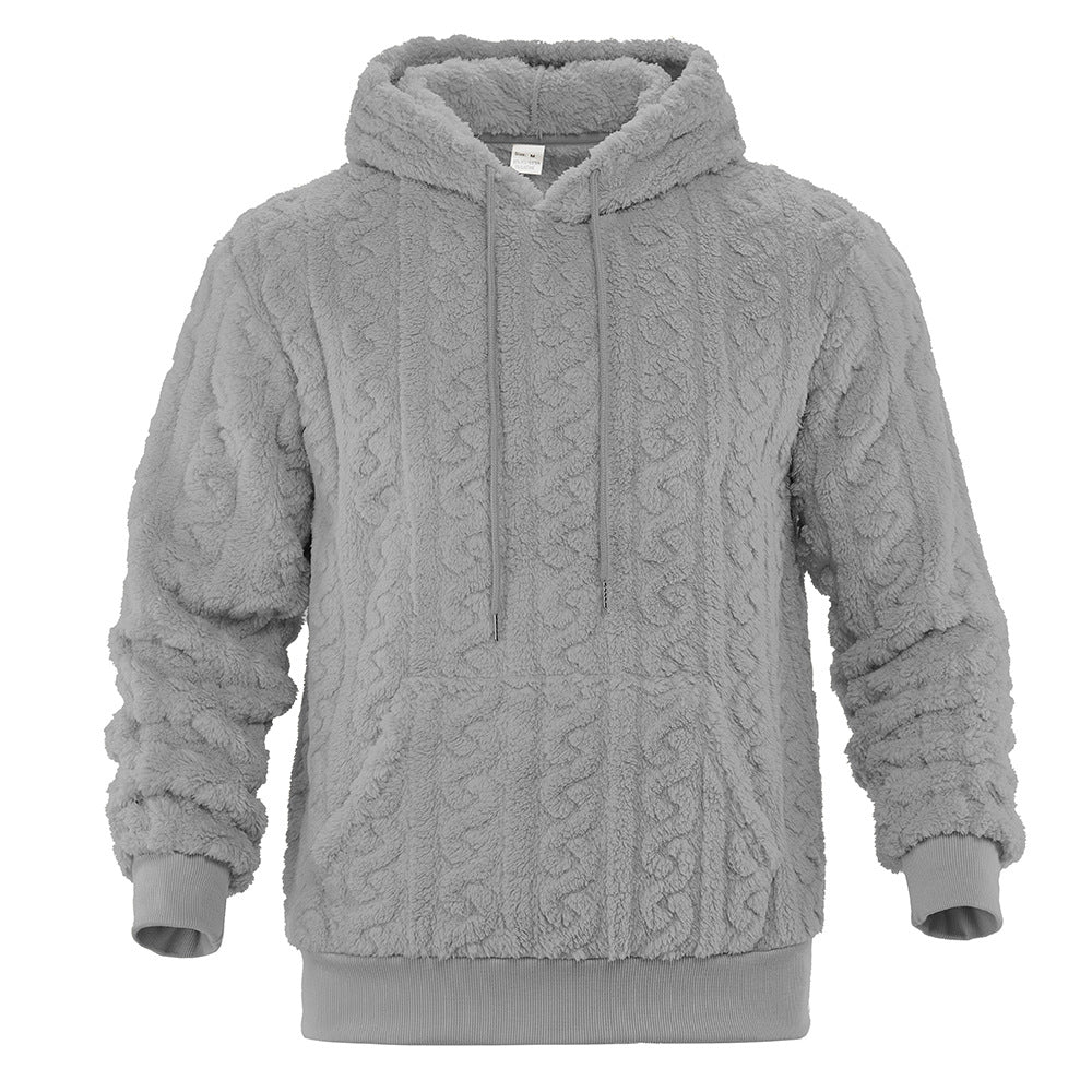 Corvand | Herren Teddy-Hoodie Zopfmuster Kapuzenpullover - Grey - Image 8