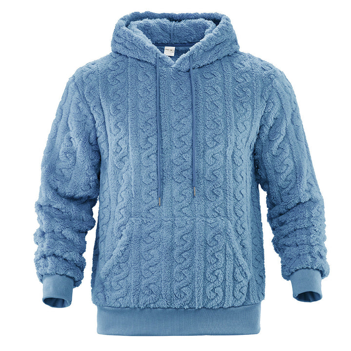 Corvand | Herren Teddy-Hoodie Zopfmuster Kapuzenpullover - Grey - Image 9