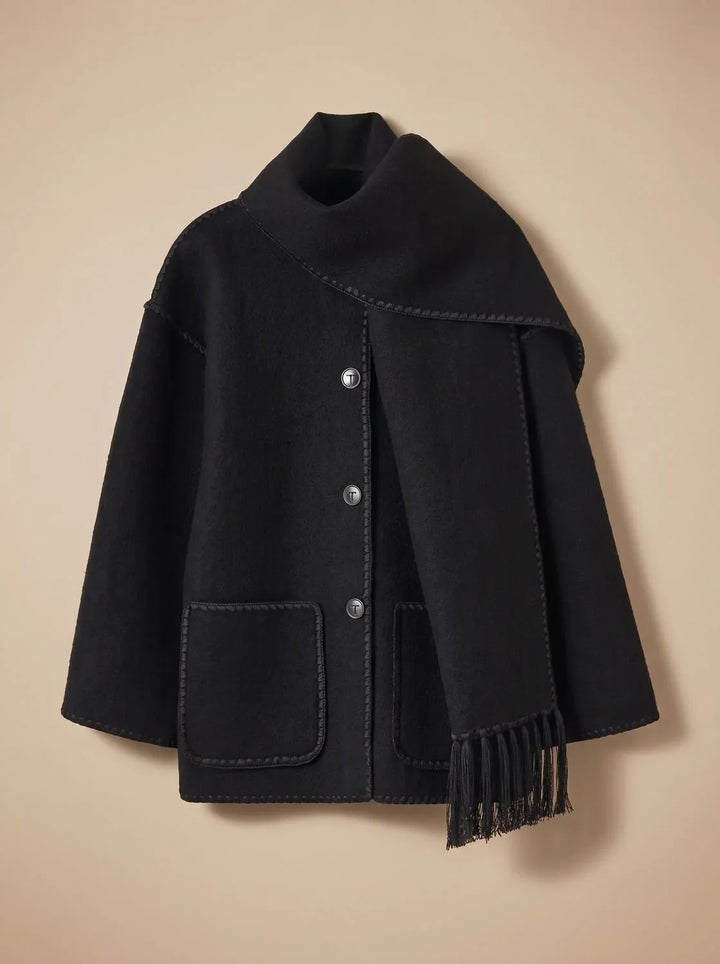 Corvela | Damen Winterjacke Cape-Mantel mit Schal - Black - Image 1