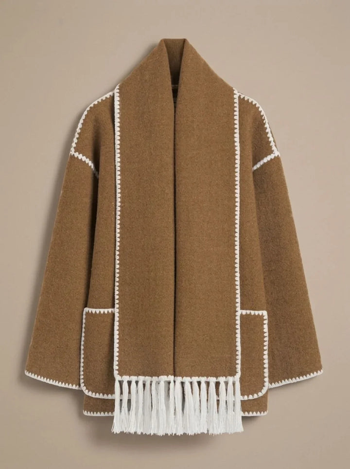 Corvela | Damen Winterjacke Cape-Mantel mit Schal - Black - Image 7