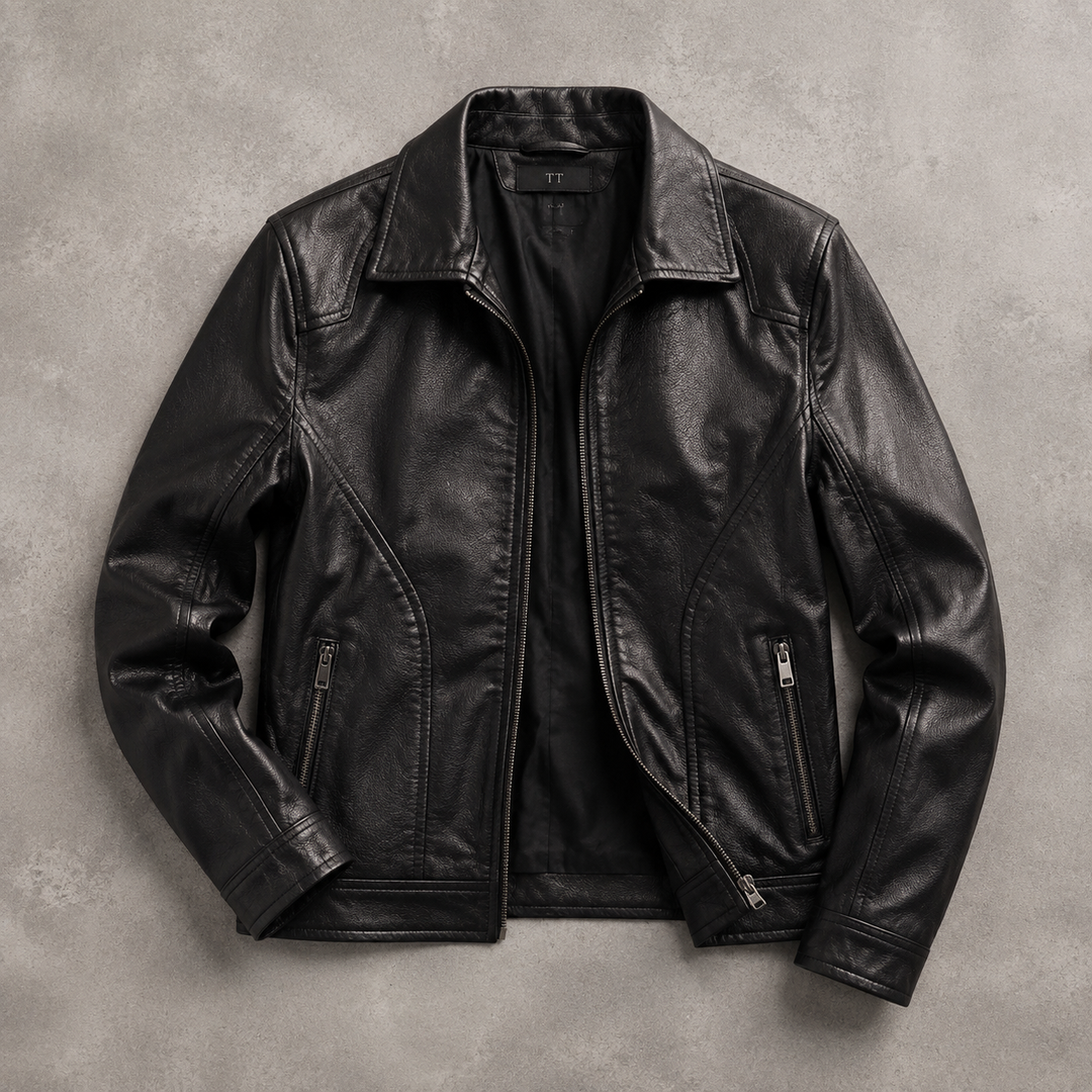 Corveld | Herren Lederjacke Slim Fit Bikerjacke - Black - Image 1