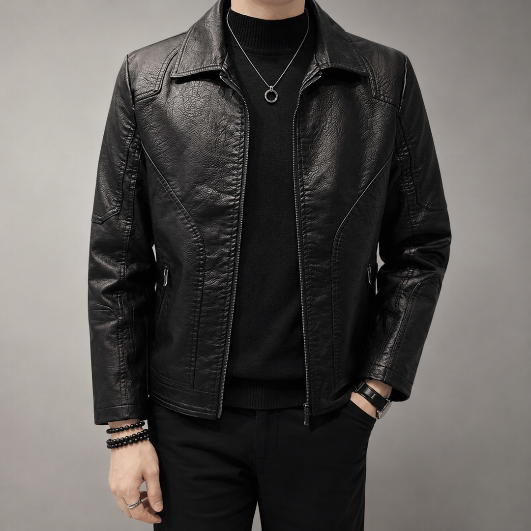 Corveld | Herren Lederjacke Slim Fit Bikerjacke - Black - Image 3