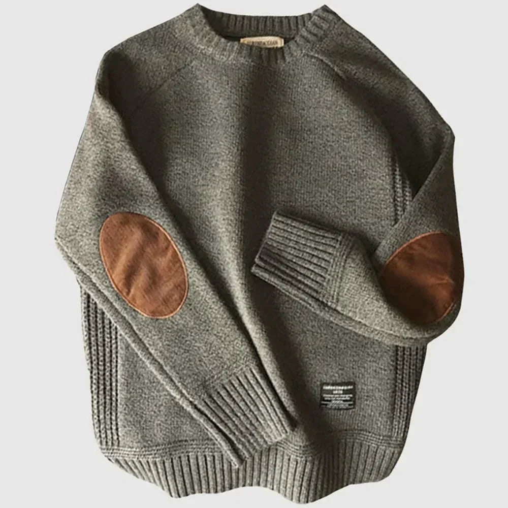 Corveld | Herren Strickpullover Rundhals Ellenbogenpatches - Image 1
