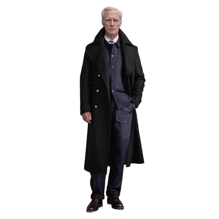 Corvian | Herren Langer Wintermantel Wollmantel Schalkragen - Black - Image 5