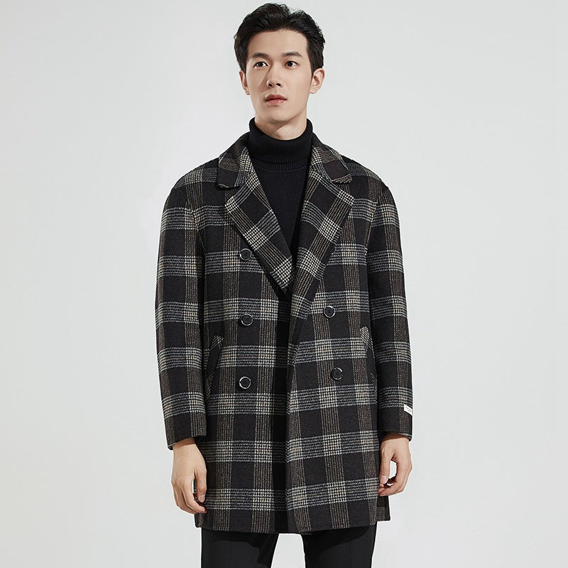 Corvund | Herren Karierter Wintermantel Doppelreiher - Image 6