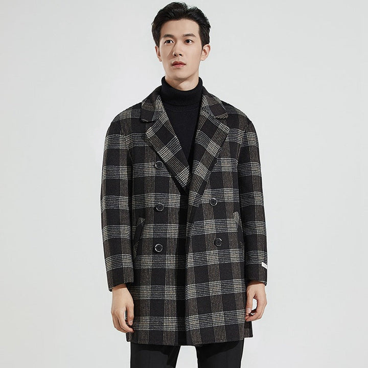Corvund | Herren Karierter Wintermantel Doppelreiher - Image 6