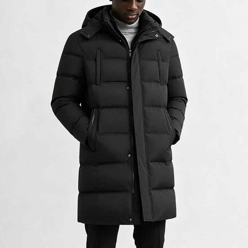 Corvund | Herren Langer Wintermantel mit Kapuze - Black - Image 1