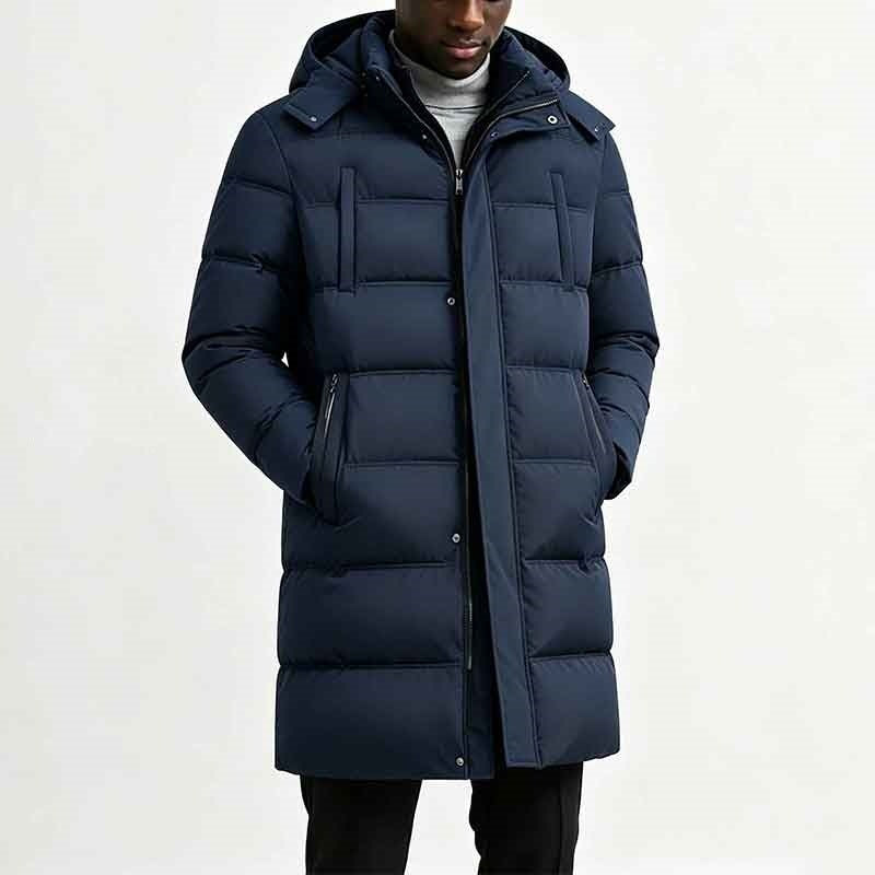 Corvund | Herren Langer Wintermantel mit Kapuze - Black - Image 3