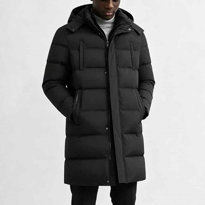 Corvund | Herren Langer Wintermantel mit Kapuze - Black - Image 6